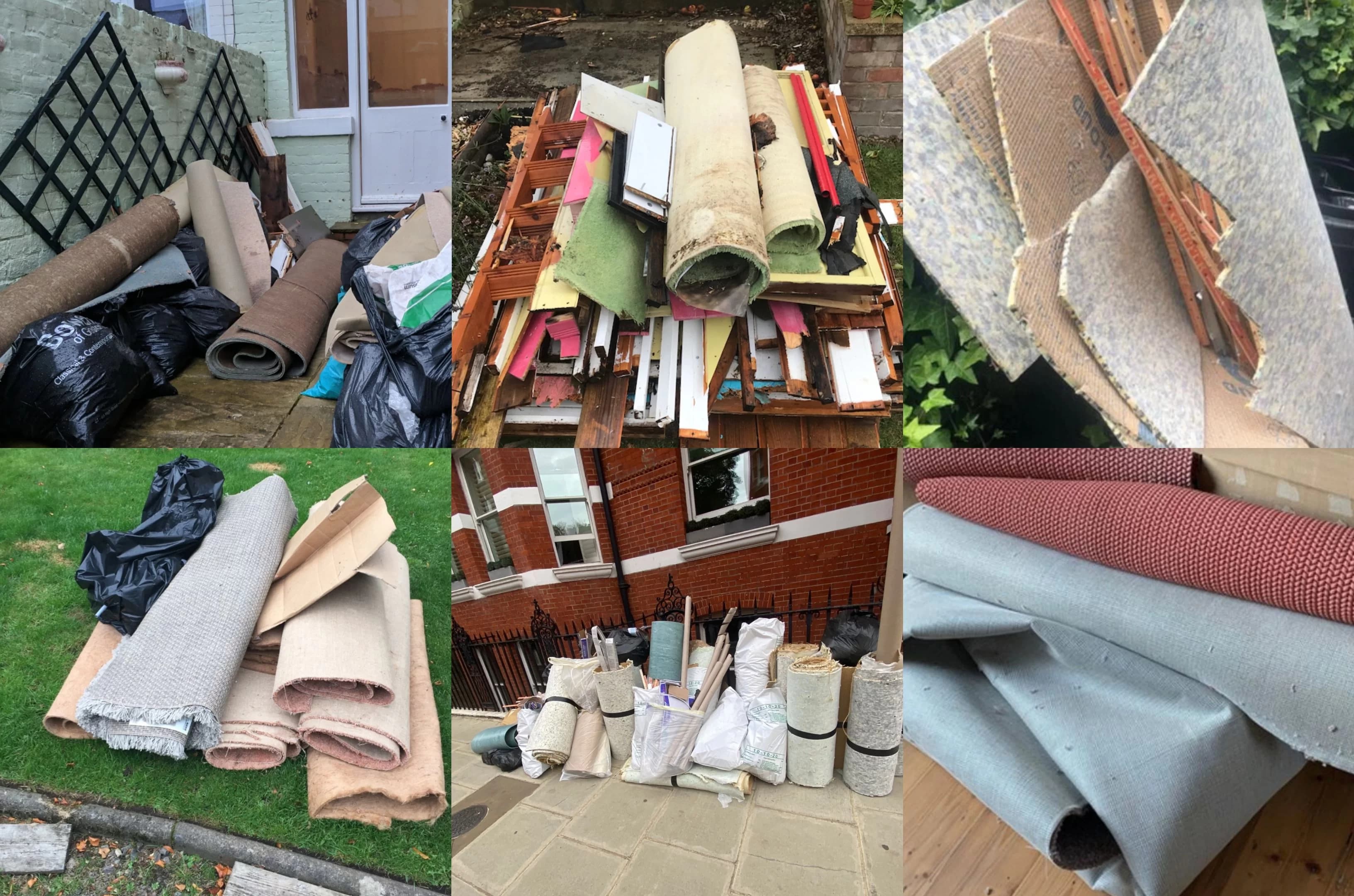 collage of carpets ready for collection and disposal how to dispose of carpets lovejunk