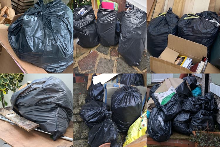 collage of black bin bags