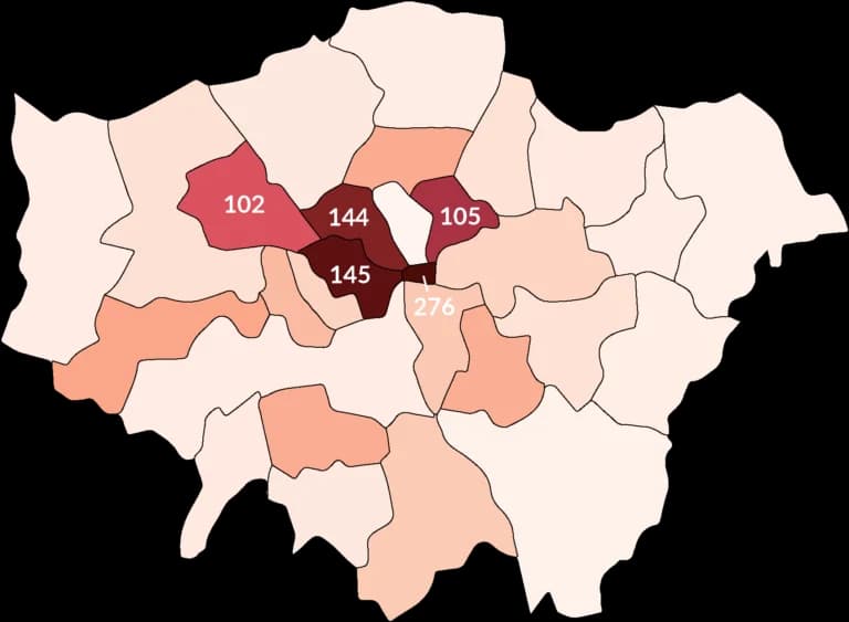 Image showing worst councils for fly tipping, all within London